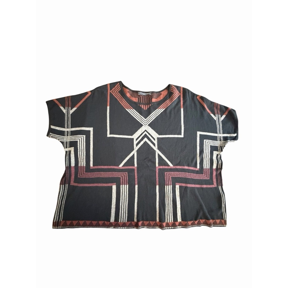 PERUVIAN CONNECTION Top Sweater M/L 100% Cotton Jacquard Knit Boxy #DDD6-1
